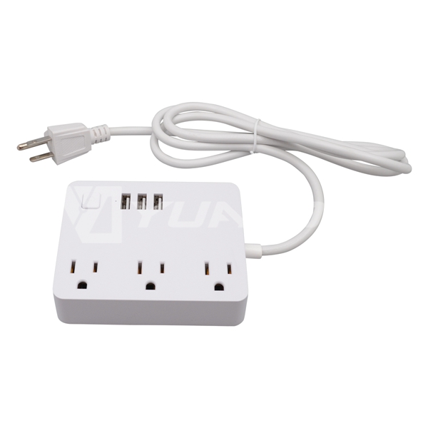3 way American extension cord and socket USA power strip with usb ports